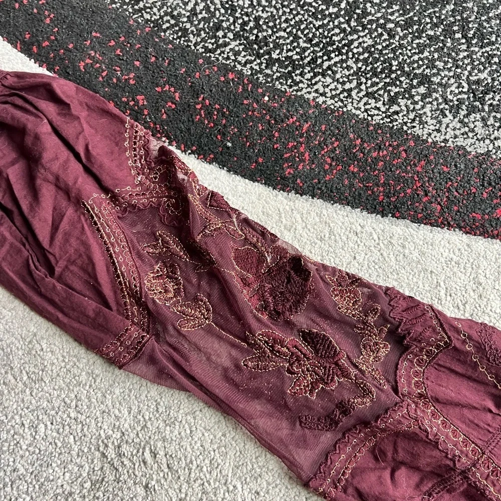 Free People Maroon Lantern Sleeve Babydoll Top